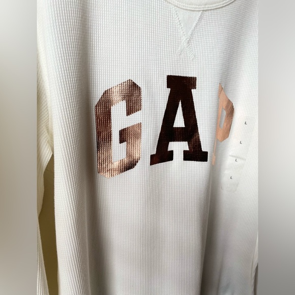 🆕 Gap Cream and Rose Gold Thermal Waffle Knit Long Sleeve Top | Large - Picture 6 of 9